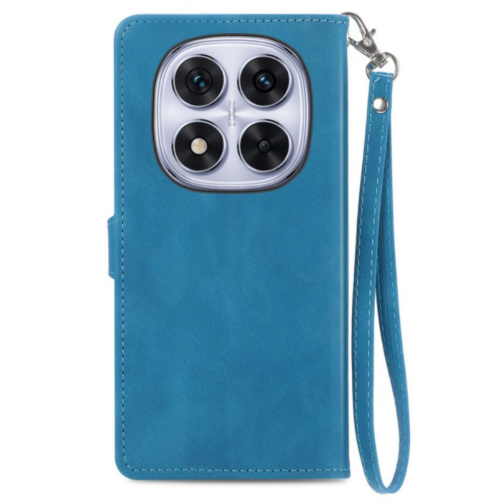 Leren Hoesje Xiaomi Redmi Note 15 Pro Plus 5g Suède-effect Met Bloemenpatroon