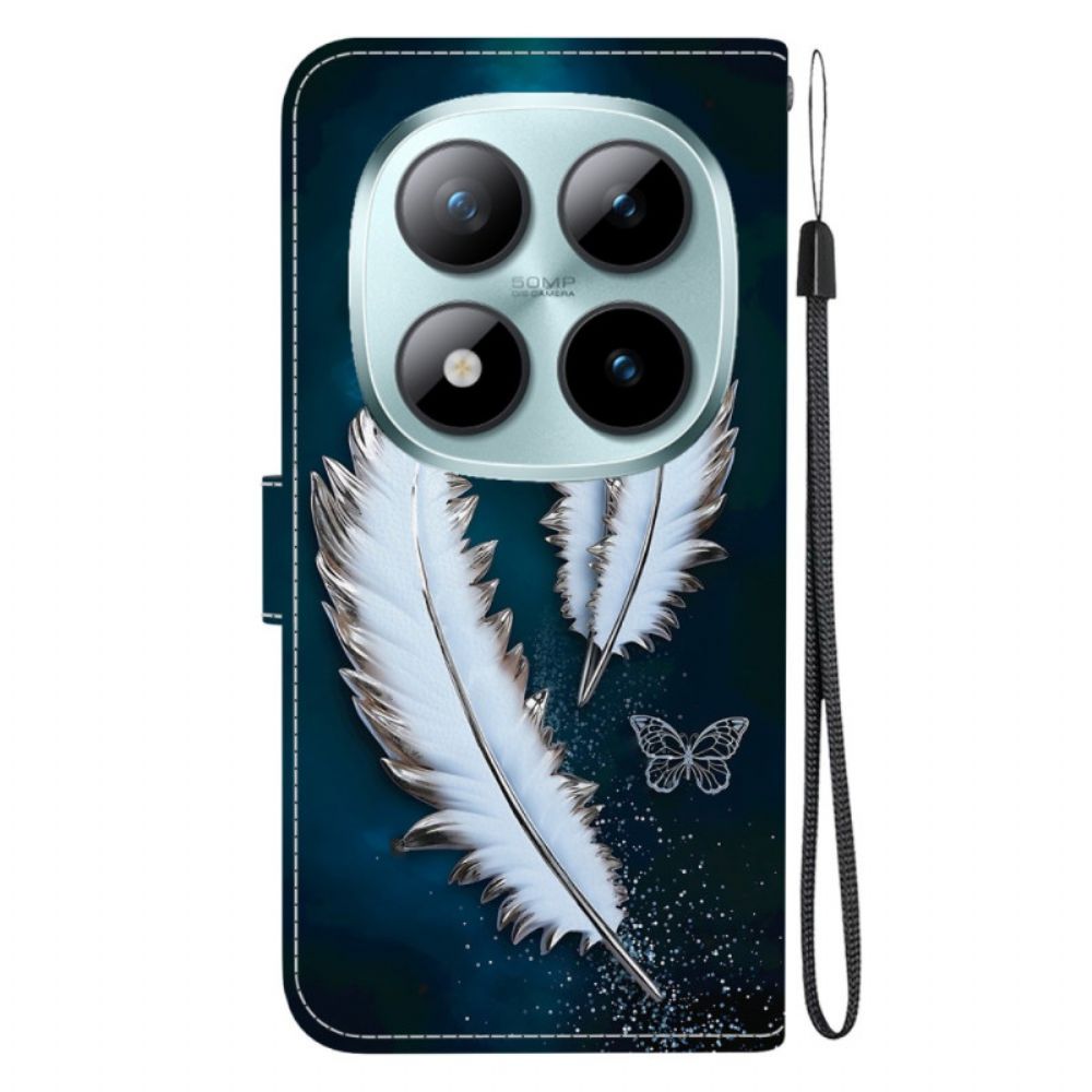 Leren Hoesje Xiaomi Redmi Note 15 Pro Plus 5g Witte Veren