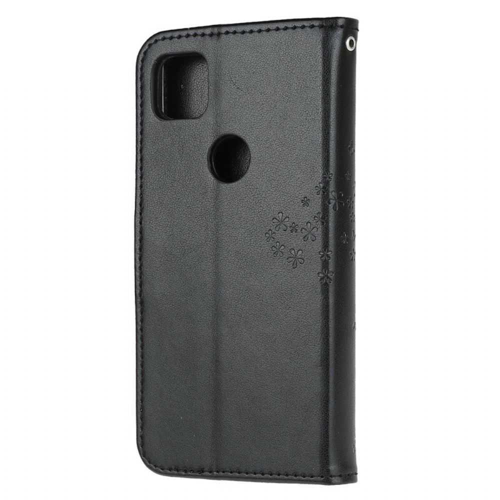 Folio-hoesje voor Google Pixel 4a Met Ketting Boom En Uilen Met Bandjes