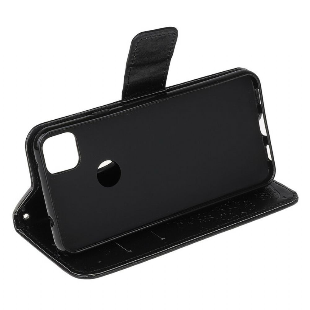 Folio-hoesje voor Google Pixel 4a Met Ketting Boom En Uilen Met Bandjes