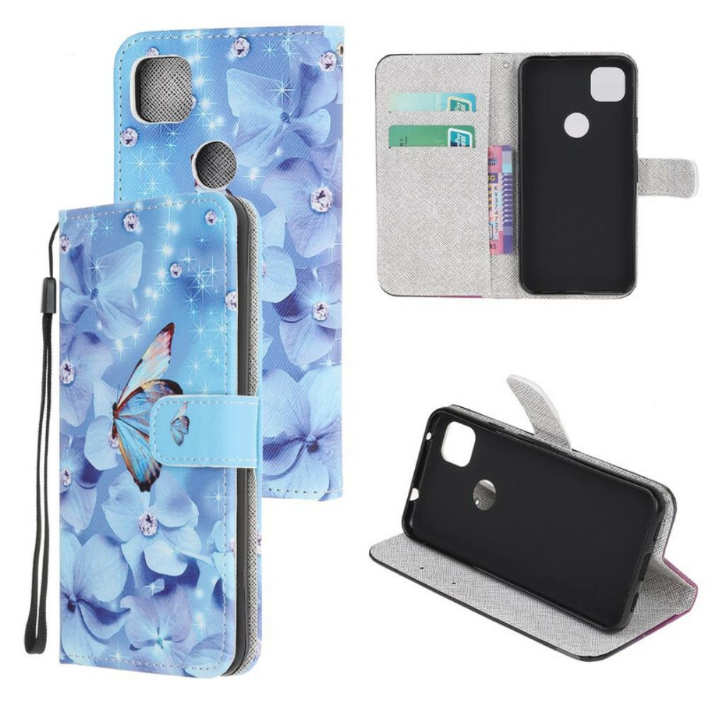 Folio-hoesje voor Google Pixel 4a Met Ketting Vlinders Met Diamanten Band