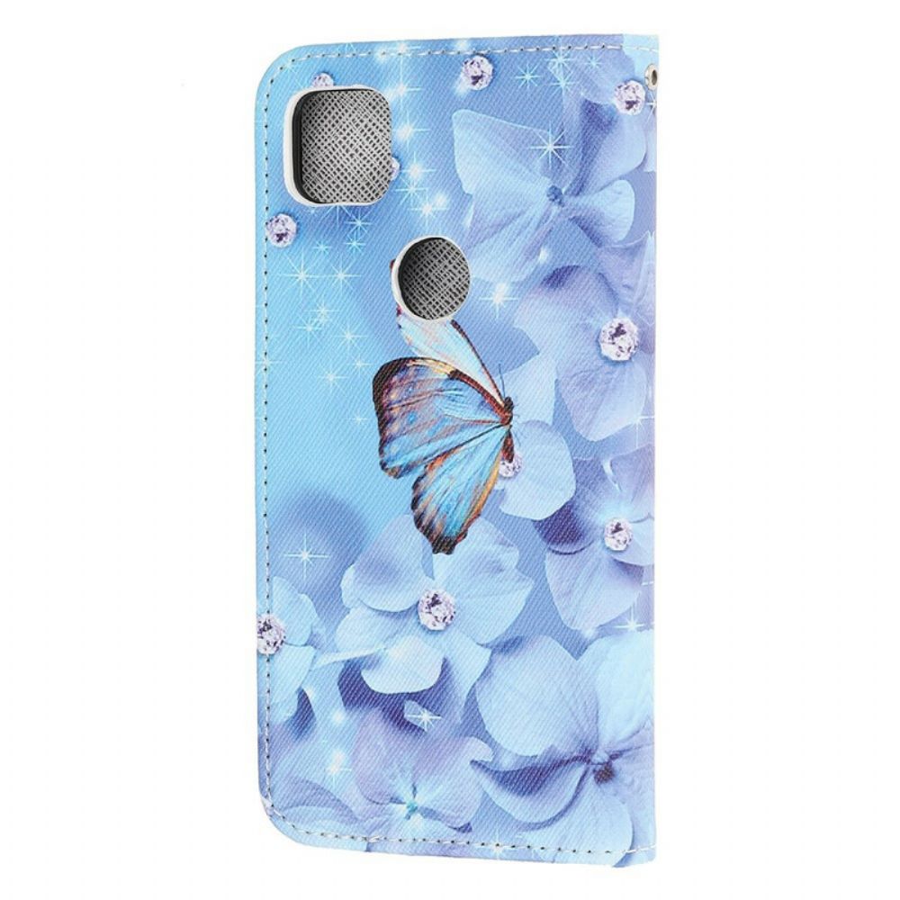 Folio-hoesje voor Google Pixel 4a Met Ketting Vlinders Met Diamanten Band