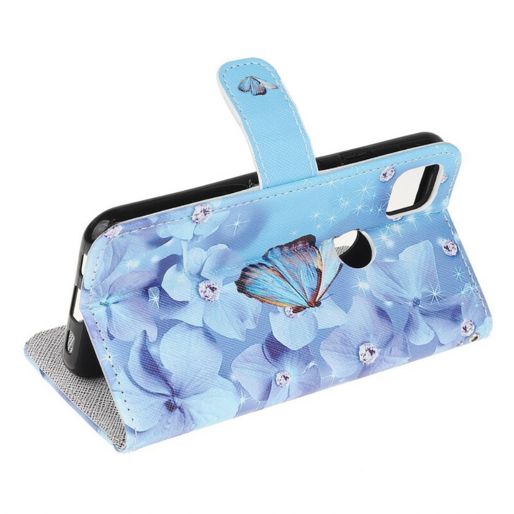 Folio-hoesje voor Google Pixel 4a Met Ketting Vlinders Met Diamanten Band