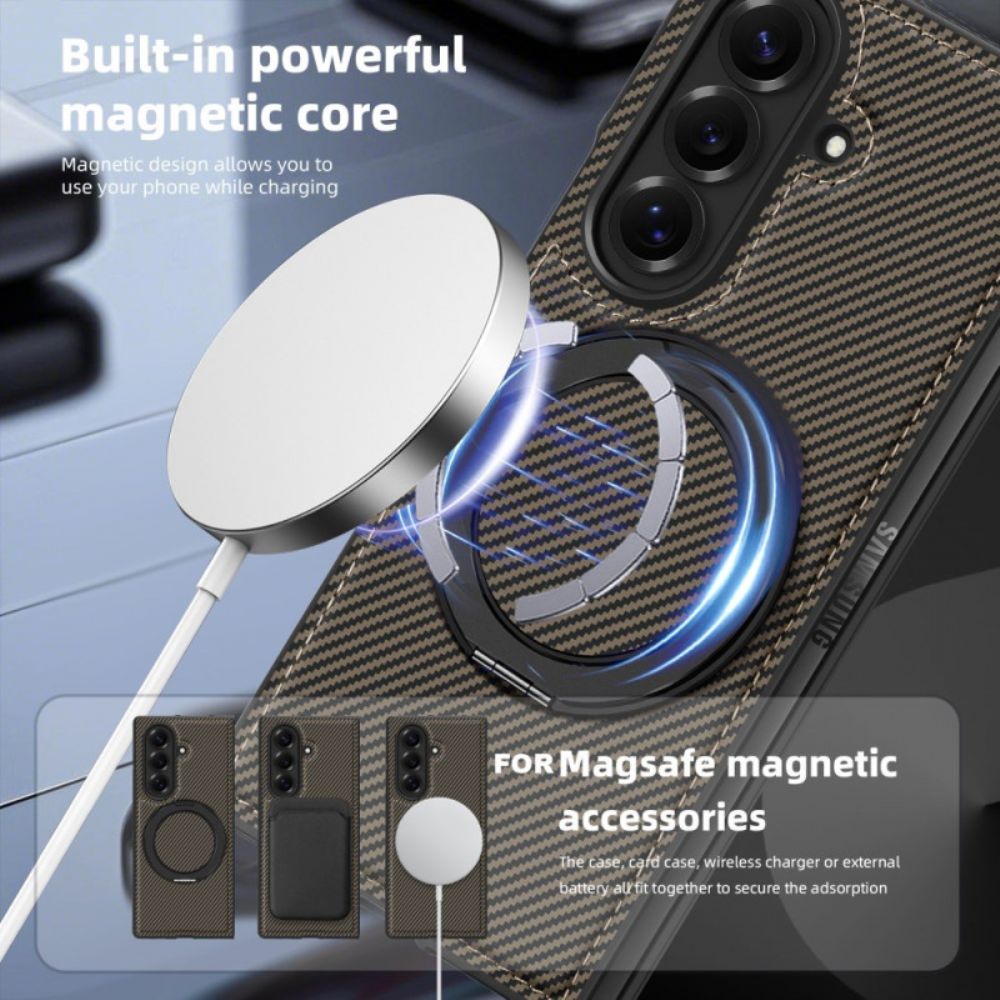 Case Hoesje Samsung Galaxy Z Fold 7 Telefoonhoesje Magnetisch Getextureerd Koolstofvezel