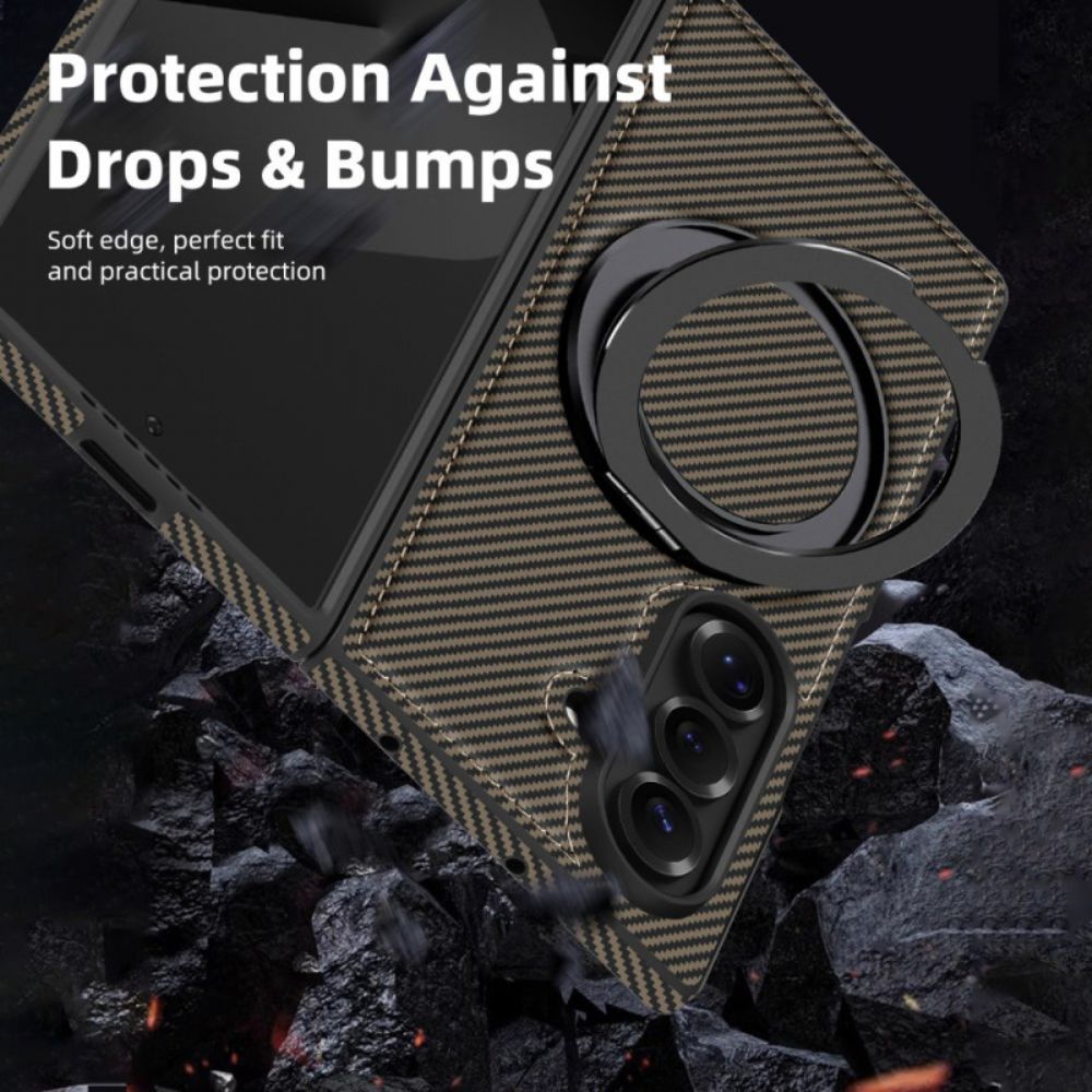 Case Hoesje Samsung Galaxy Z Fold 7 Telefoonhoesje Magnetisch Getextureerd Koolstofvezel