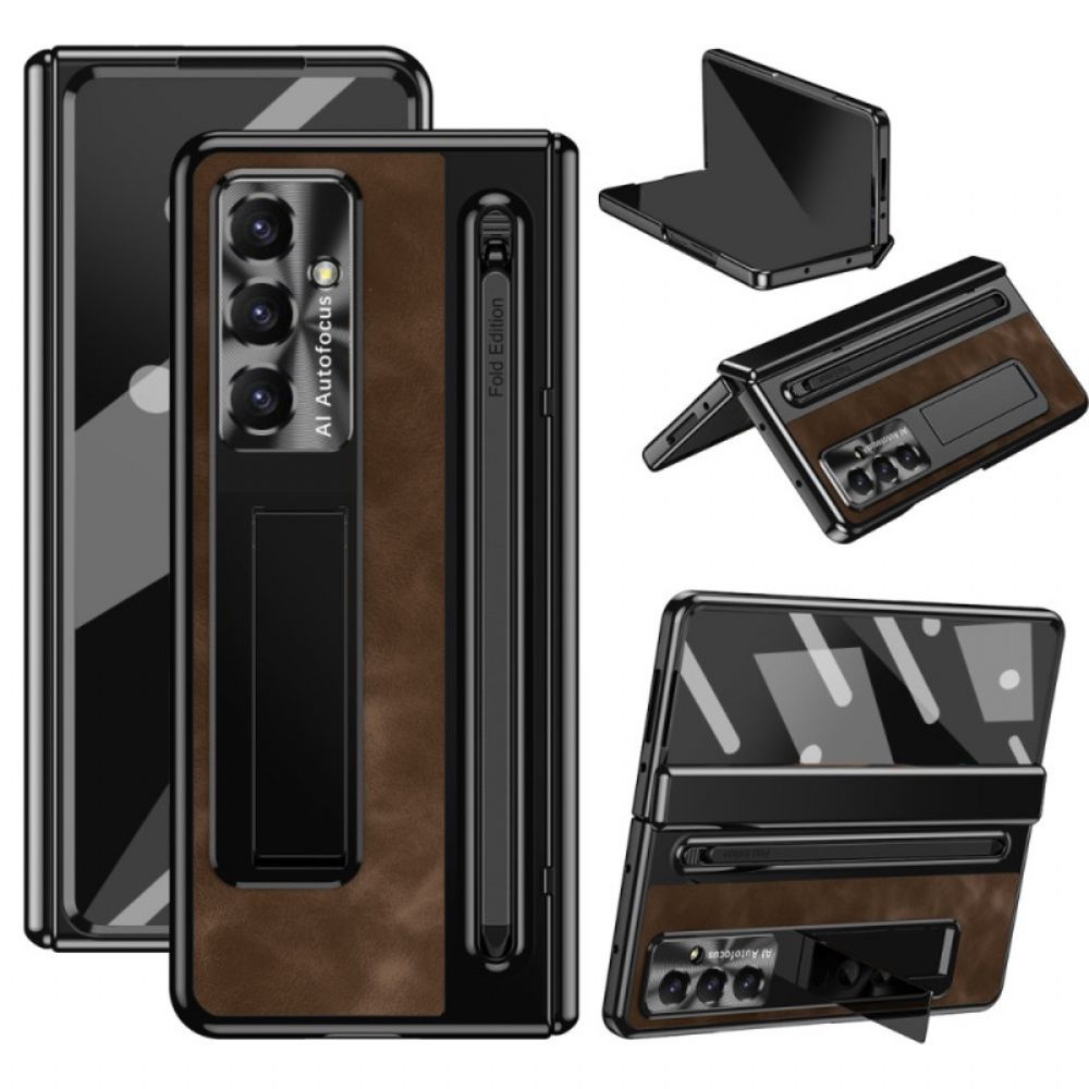 Cover Hoesje Samsung Galaxy Z Fold 7 Telefoonhoesje Standaard Met Lederlook En Stylushouder