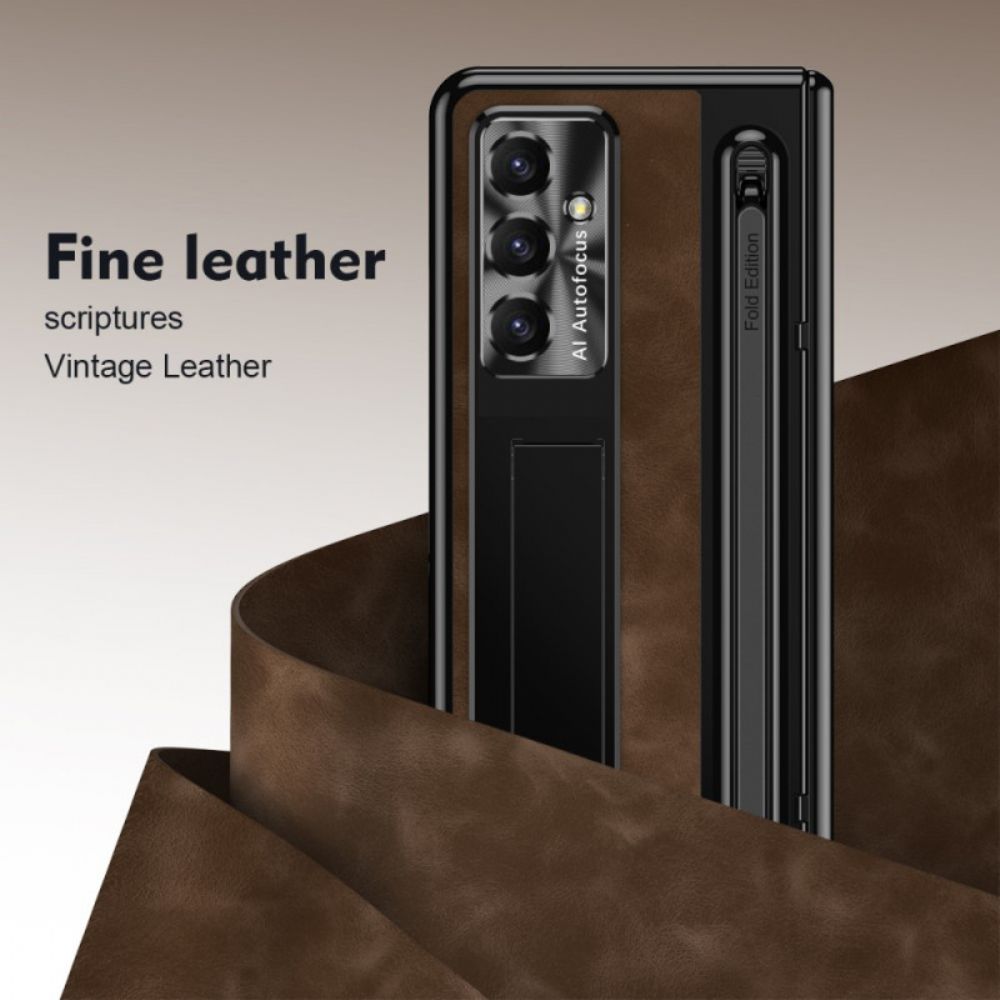 Cover Hoesje Samsung Galaxy Z Fold 7 Telefoonhoesje Standaard Met Lederlook En Stylushouder