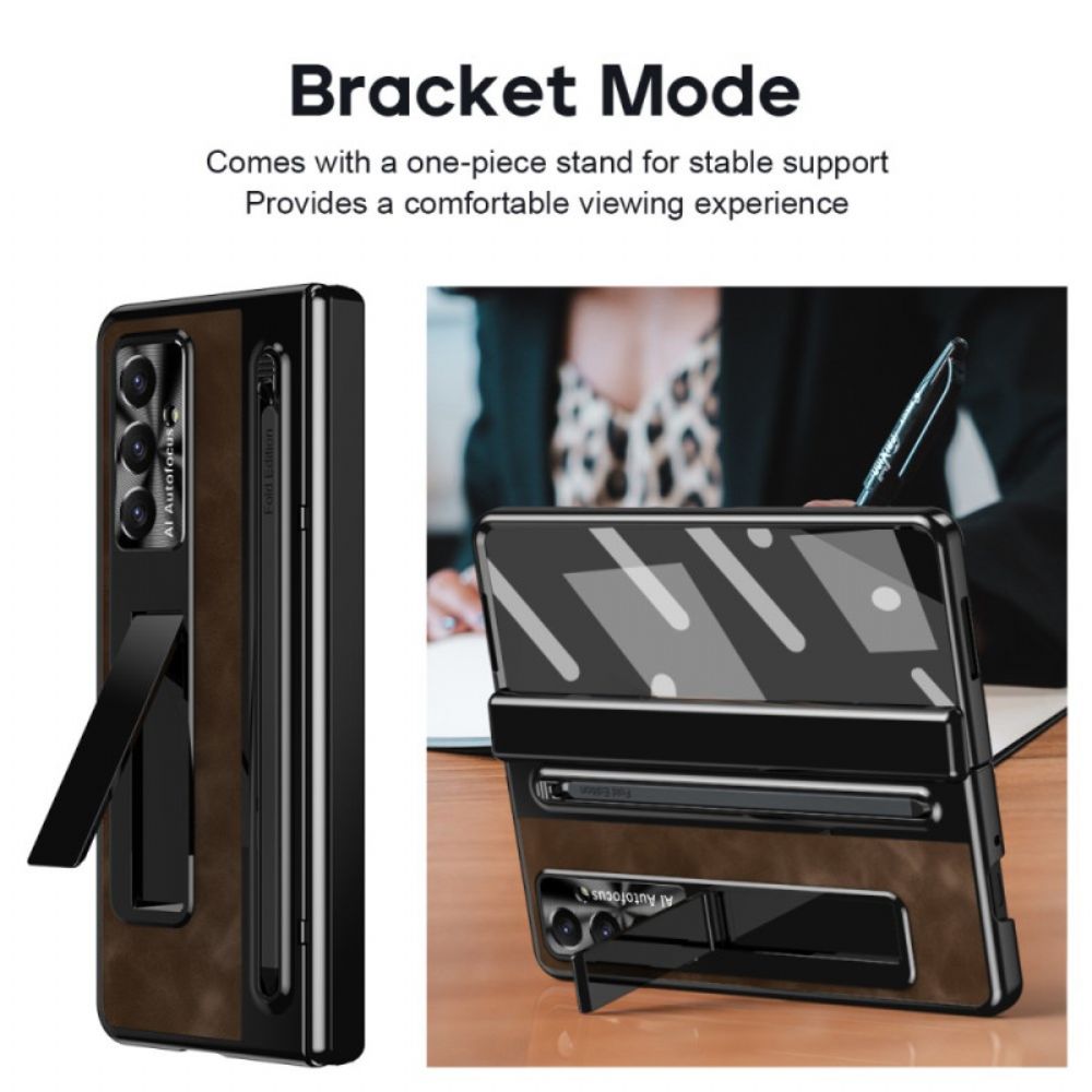 Cover Hoesje Samsung Galaxy Z Fold 7 Telefoonhoesje Standaard Met Lederlook En Stylushouder