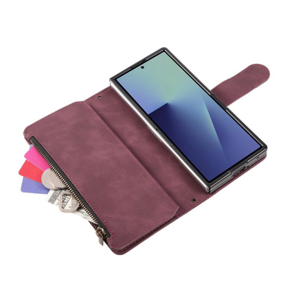 Folio-hoesje Samsung Galaxy Z Fold 7 Portemonnee Met Suède-look En Schouderband