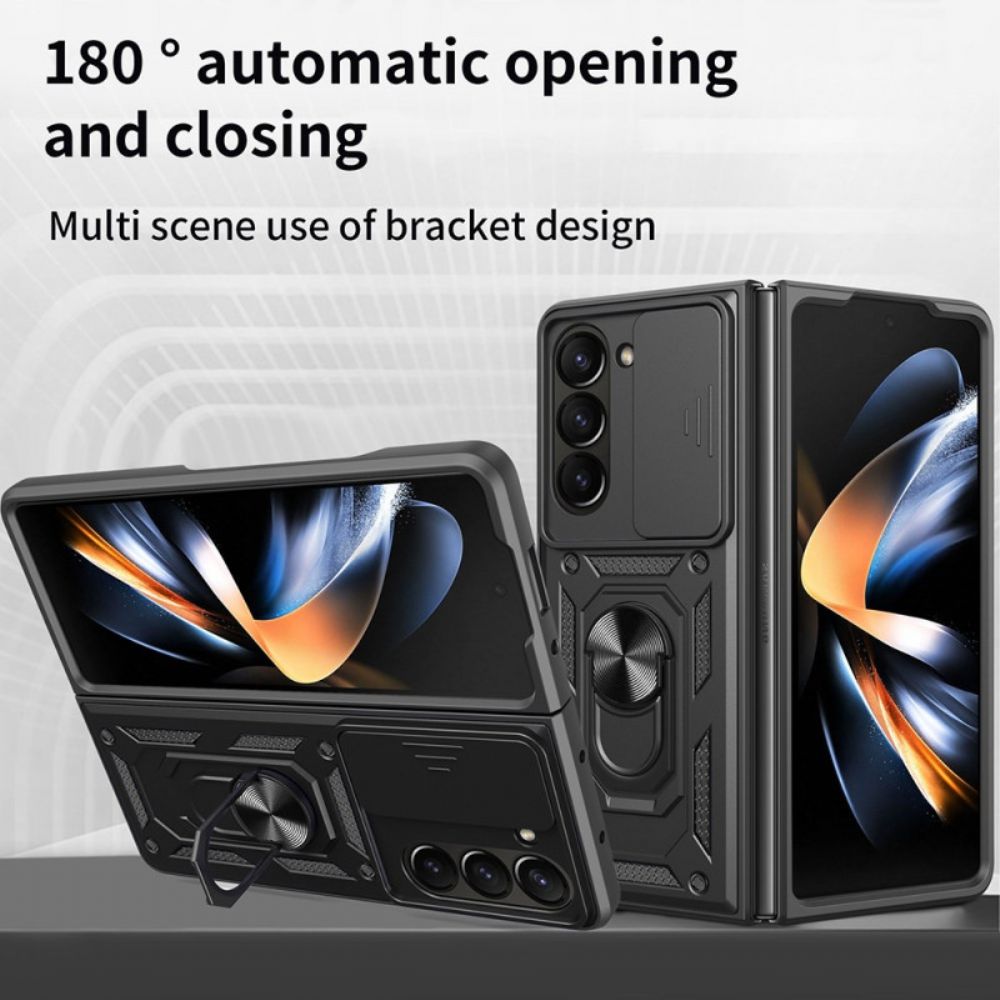 Hoesje Samsung Galaxy Z Fold 7 Ringhouder En Schuifbare Cameracover Bescherming Hoesje