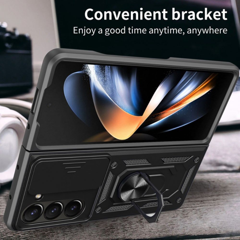 Hoesje Samsung Galaxy Z Fold 7 Ringhouder En Schuifbare Cameracover Bescherming Hoesje
