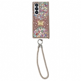 Hoesje Samsung Galaxy Z Fold 7 Vlinder Met Strasssteentjes En Riem Bescherming Hoesje