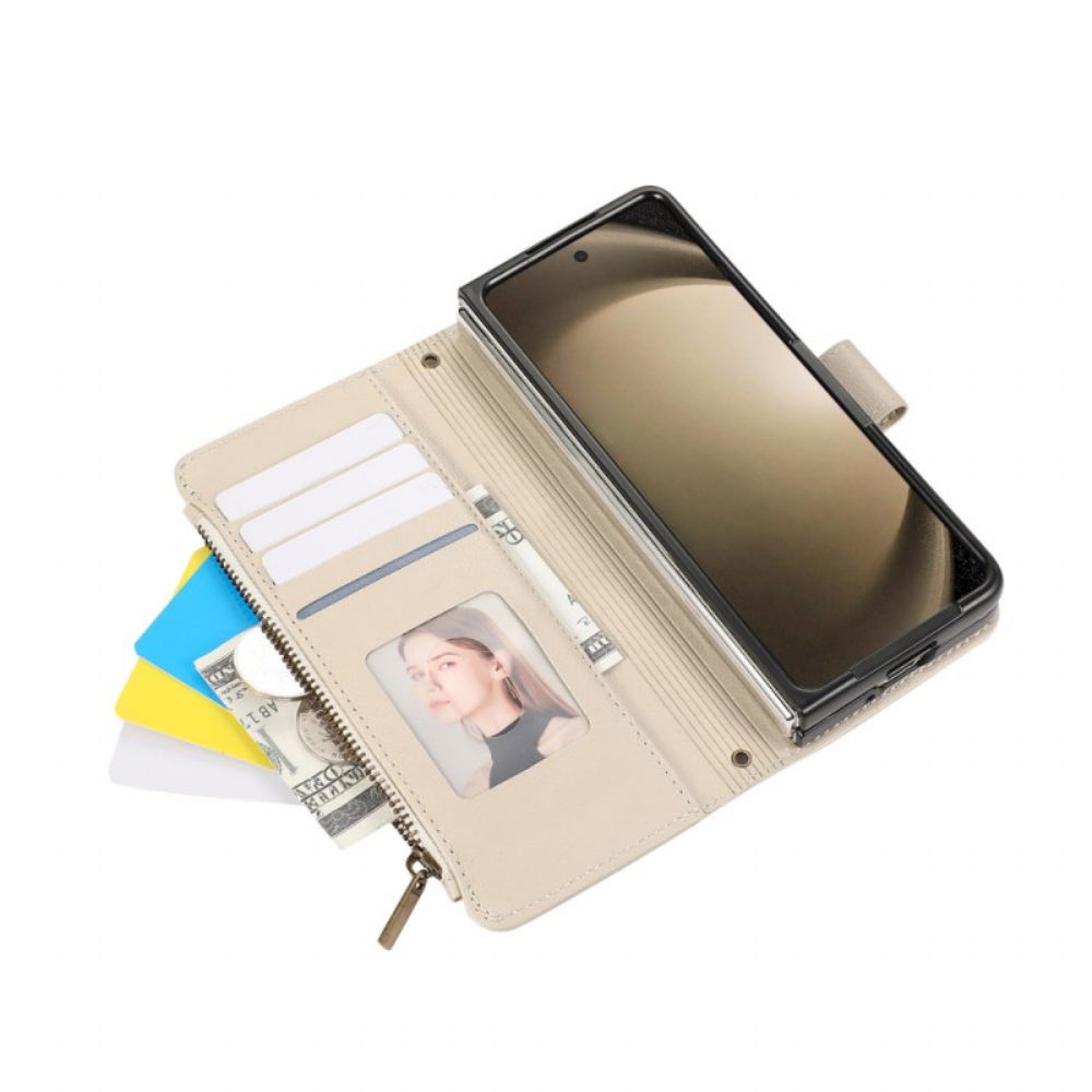 Leren Hoesje Samsung Galaxy Z Fold 7 Portemonnee Met Riempje