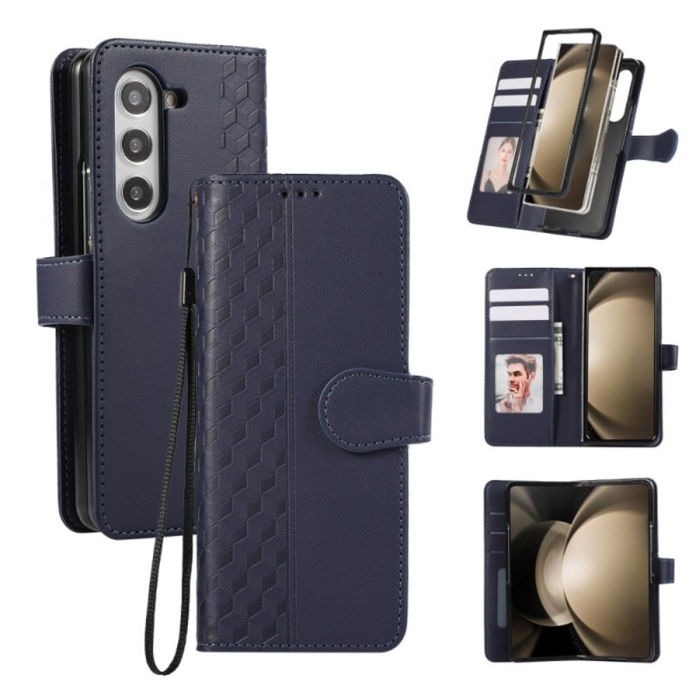 Leren Hoesje Samsung Galaxy Z Fold 7 Reliëfpatroon Met Riempje