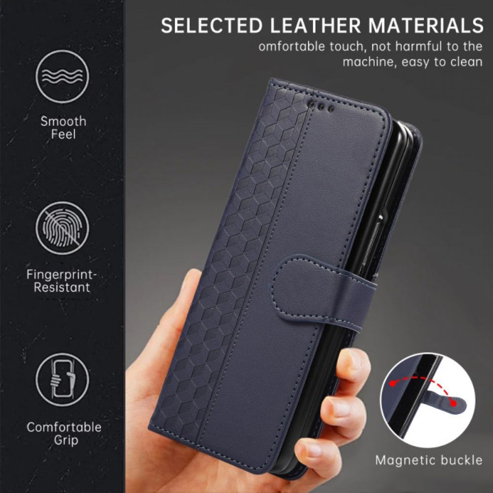 Leren Hoesje Samsung Galaxy Z Fold 7 Reliëfpatroon Met Riempje