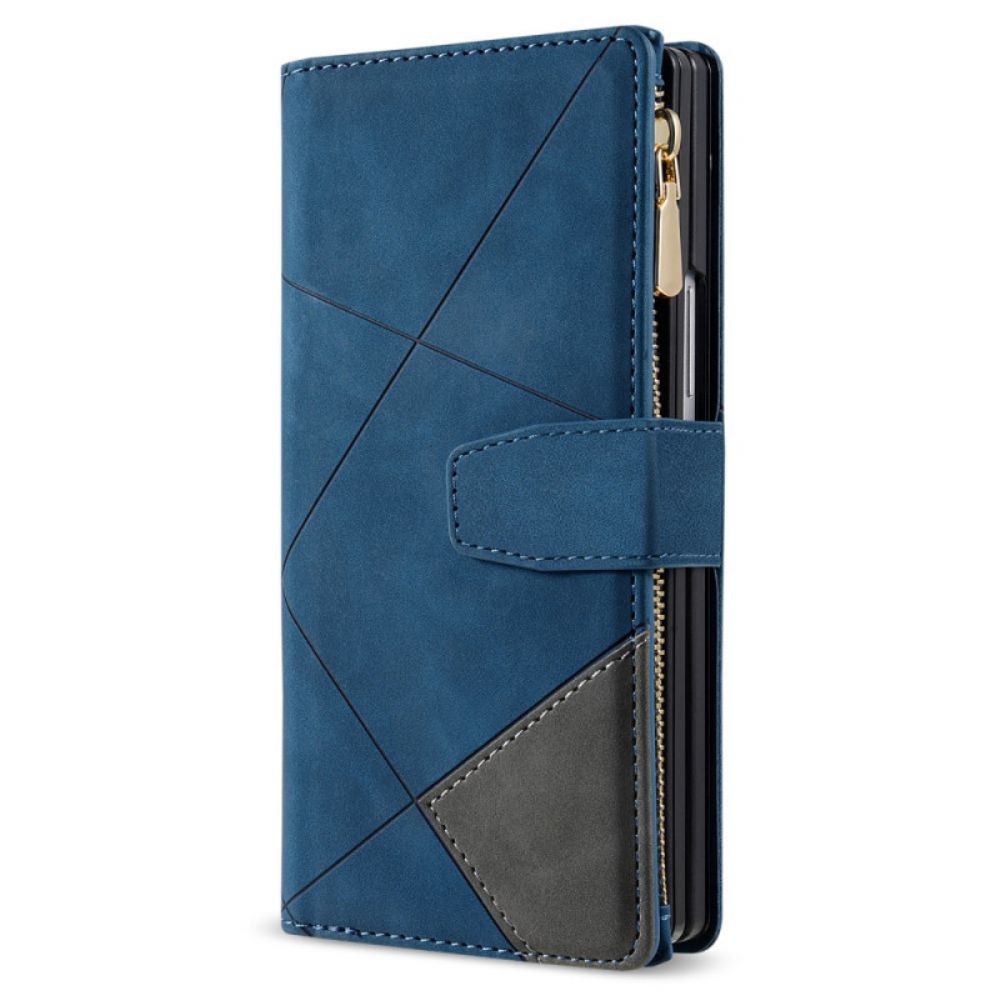 Leren Hoesje Samsung Galaxy Z Fold 7 Tweekleurige Portemonnee Bescherming Hoesje