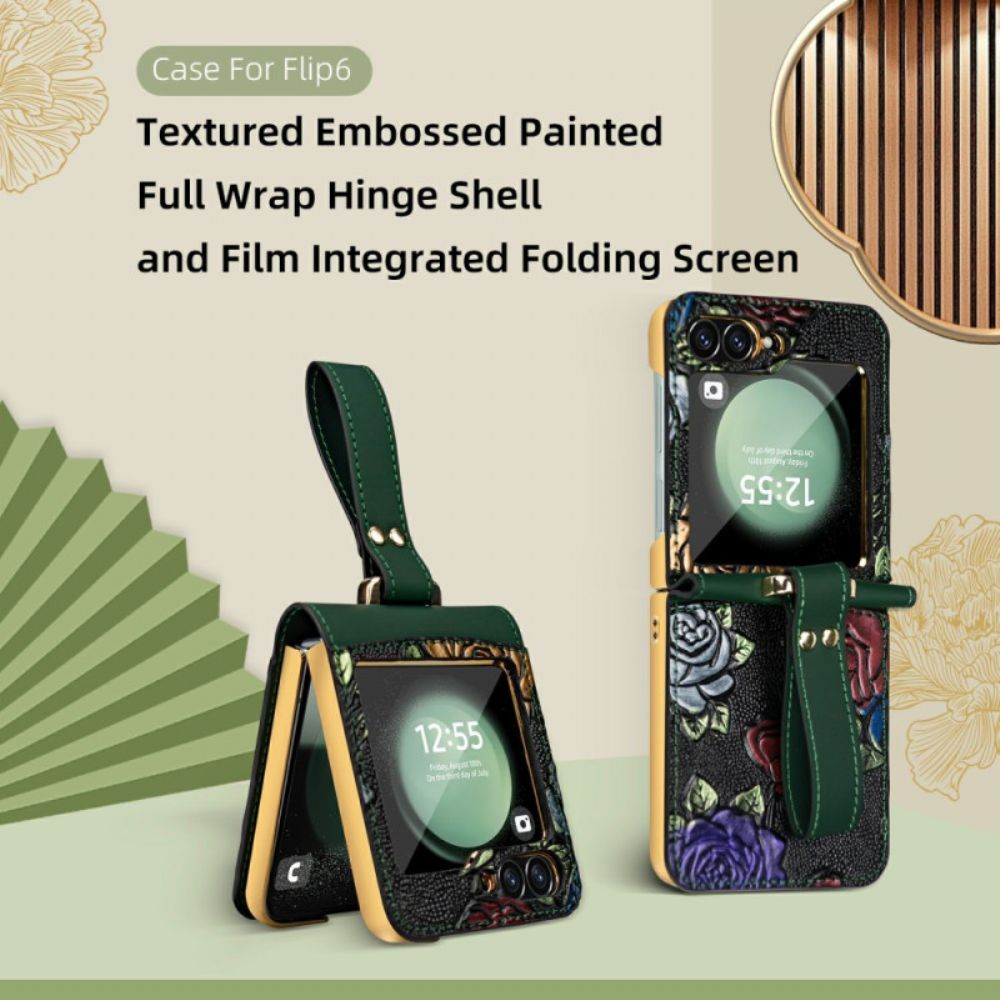 Hoesje Samsung Galaxy Z Flip 7 Fe Crossbodyriem Met Bloemendesign Bescherming Hoesje