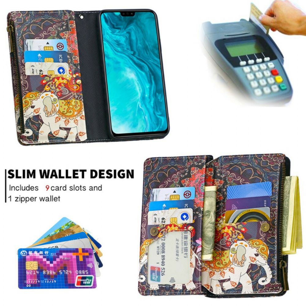Leren Hoesje voor Honor 9X Lite Olifantenzak Met Rits