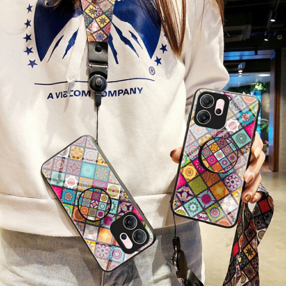 Hoesje Oppo Reno 14f 5g Patchwork Standaard En Draagkoord