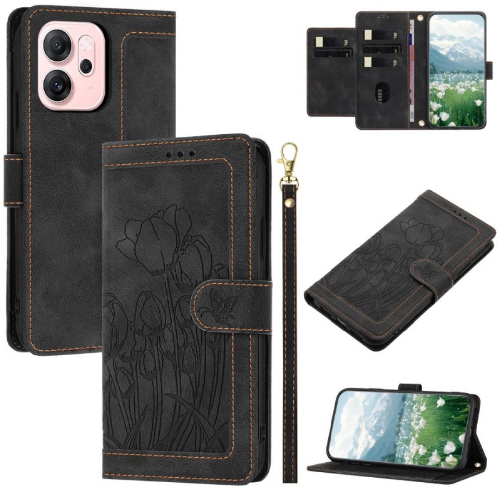 Leren Hoesje Oppo Reno 14f 5g Bloemen Suède-effect Bescherming Hoesje