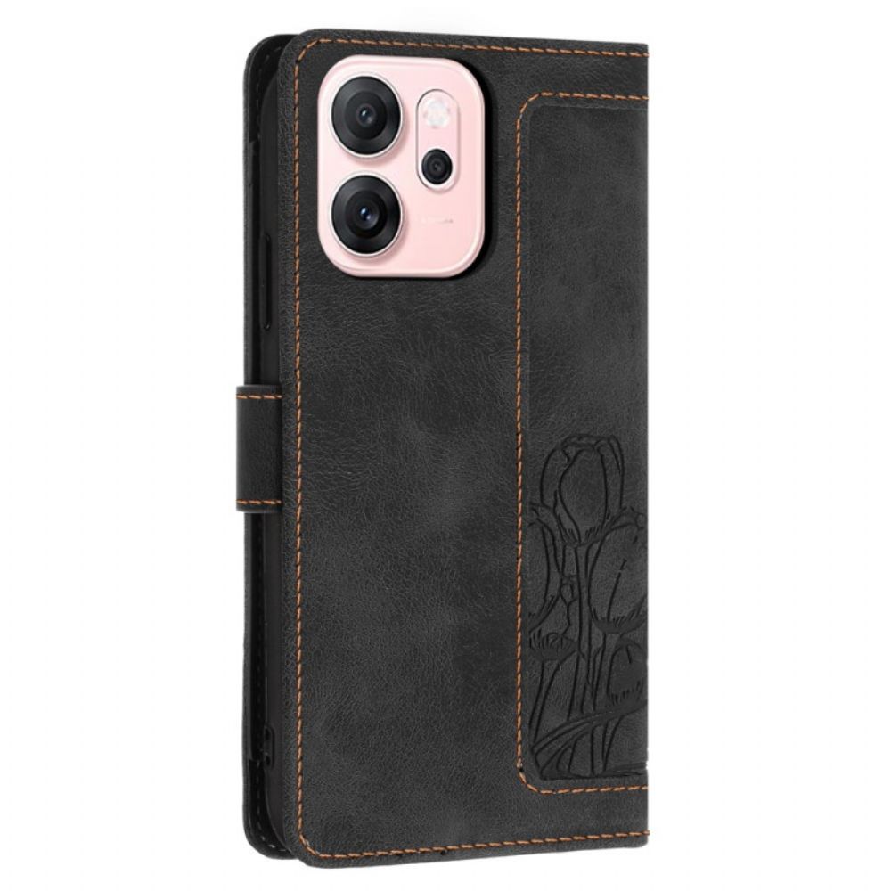 Leren Hoesje Oppo Reno 14f 5g Bloemen Suède-effect Bescherming Hoesje