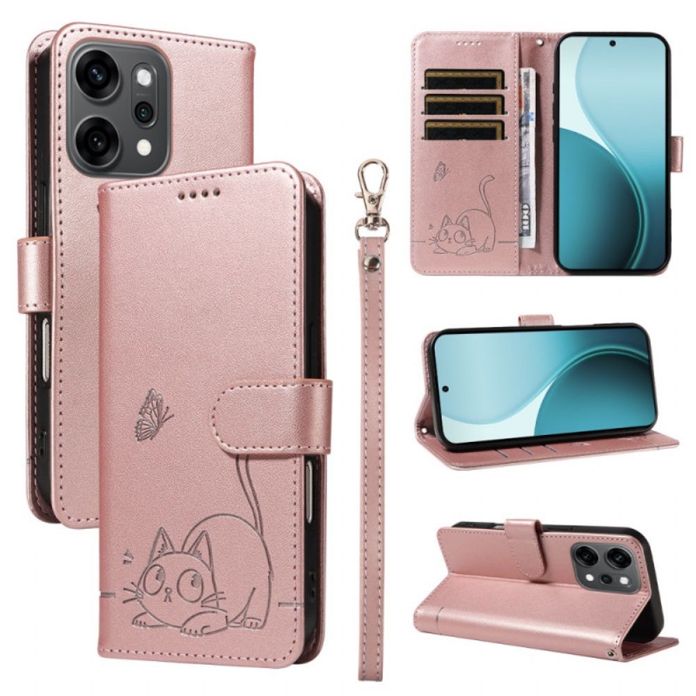 Leren Hoesje Voor Oppo Reno 14f 5g Kat