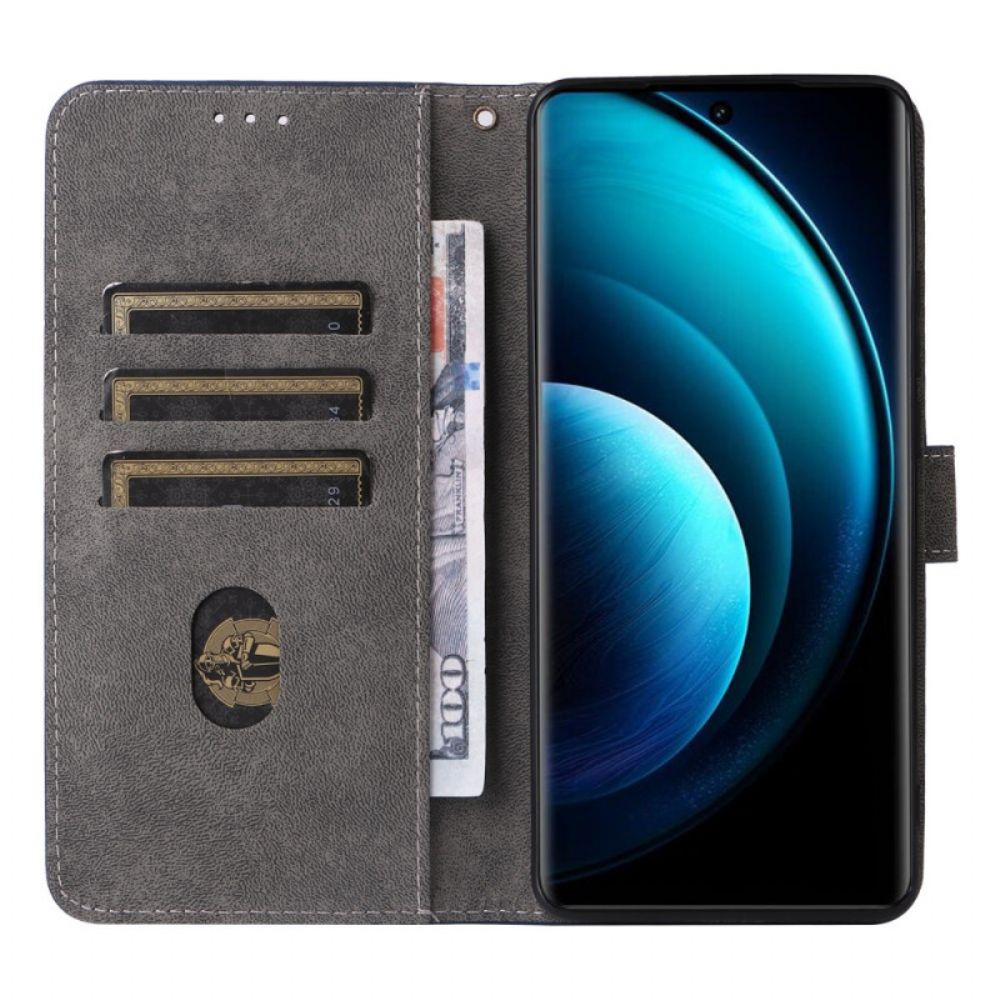 Leren Hoesje Vivo X100 Pro Bandje Met Suèdelook
