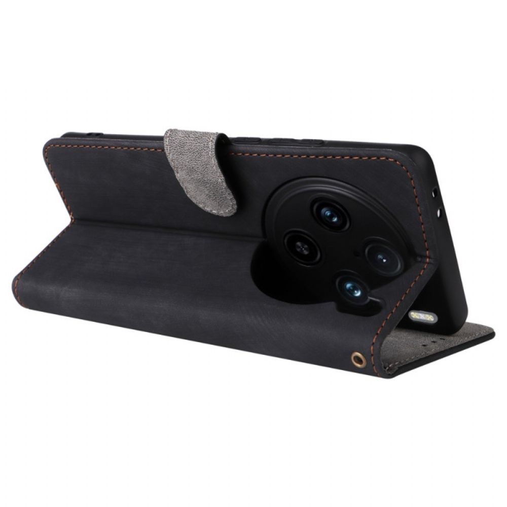 Leren Hoesje Vivo X100 Pro Bandje Met Suèdelook