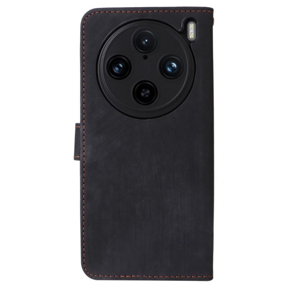 Leren Hoesje Vivo X100 Pro Bandje Met Suèdelook