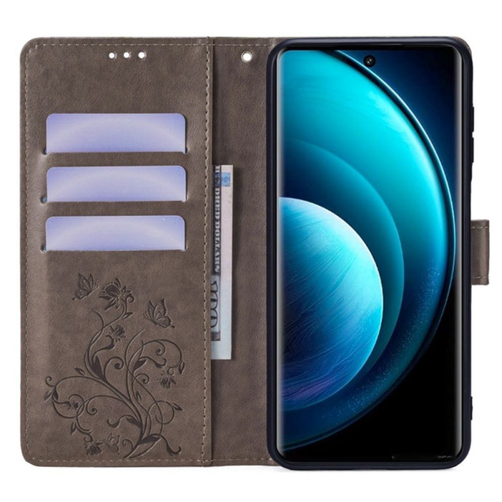 Leren Hoesje Vivo X100 Pro Bloemenband Bescherming Hoesje
