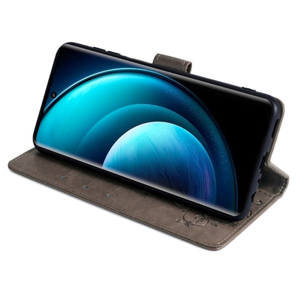 Leren Hoesje Vivo X100 Pro Bloemenband Bescherming Hoesje