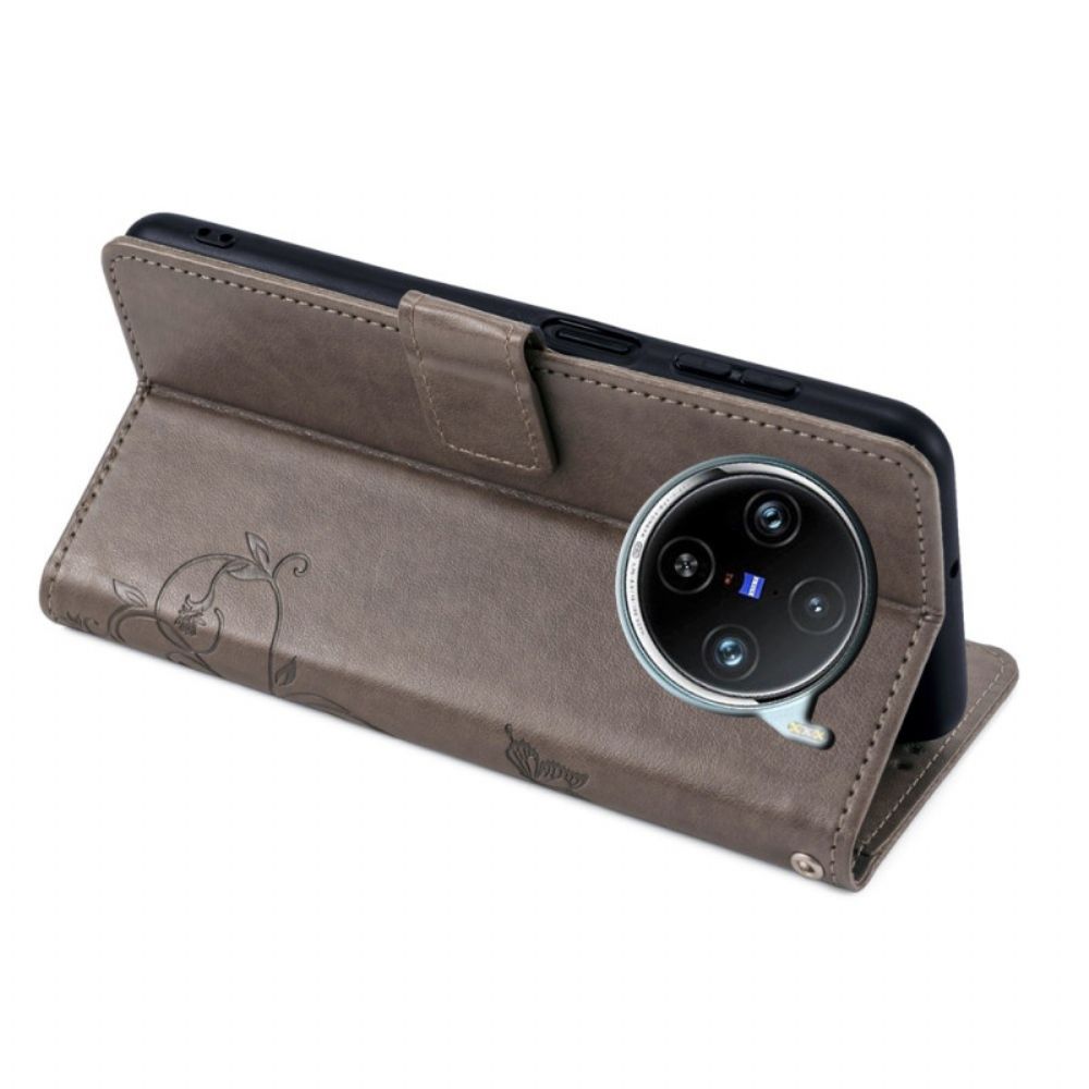 Leren Hoesje Vivo X100 Pro Bloemenband Bescherming Hoesje