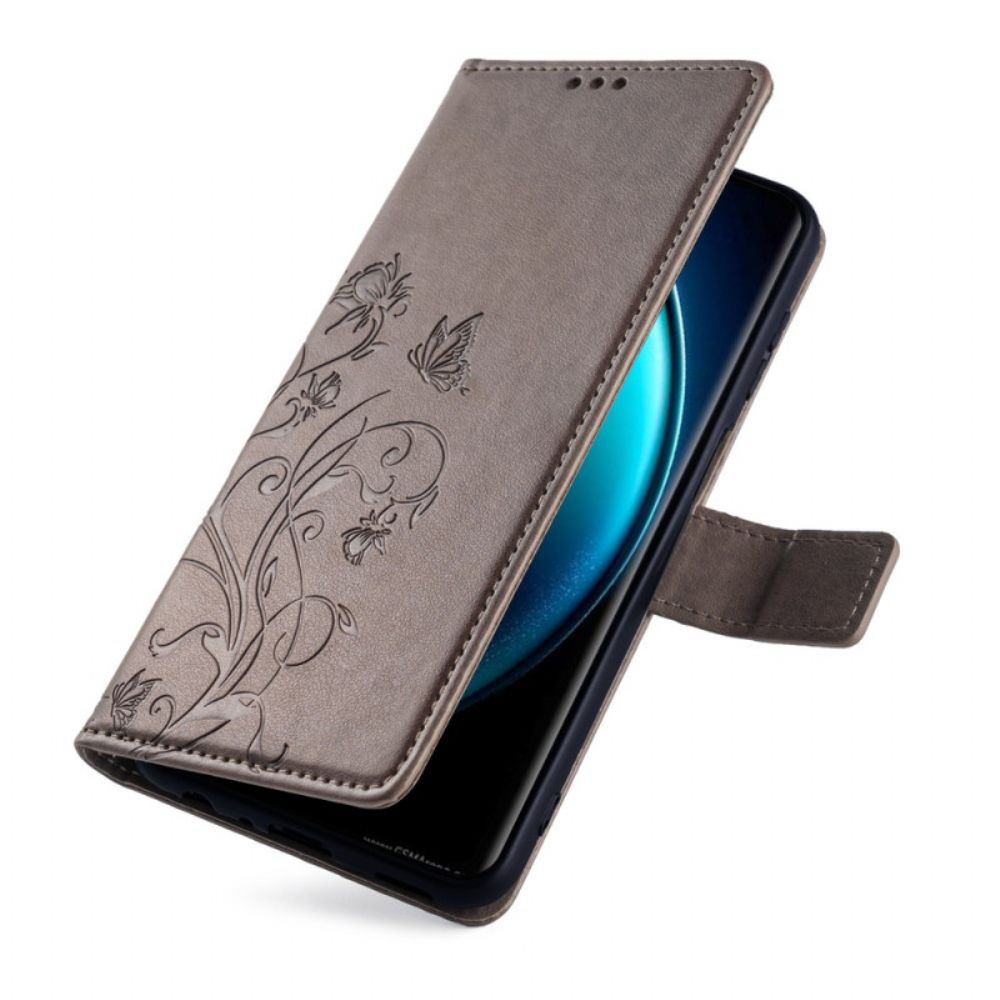 Leren Hoesje Vivo X100 Pro Bloemenband Bescherming Hoesje