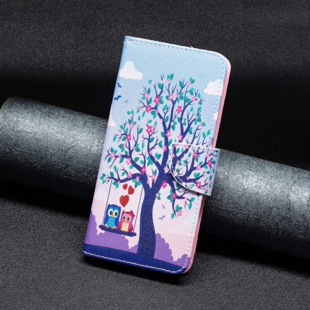 Flip Case voor iPhone 14 Pro Max Uilen Op De Schommel