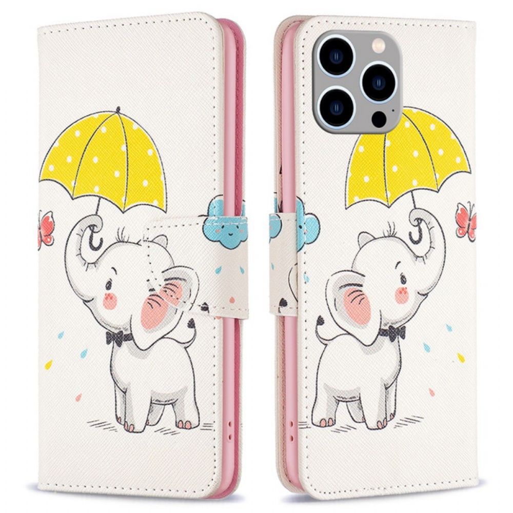 Folio-hoesje voor iPhone 14 Pro Max Olifant In De Regen