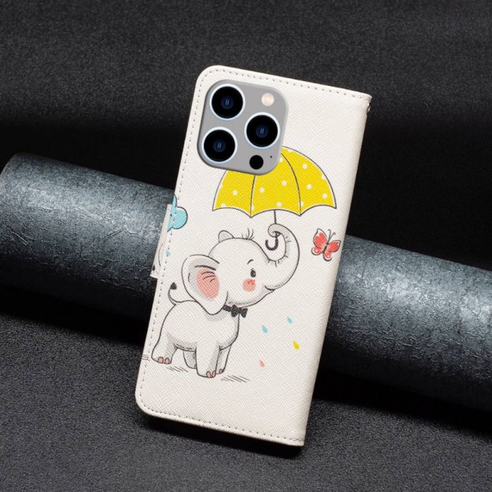 Folio-hoesje voor iPhone 14 Pro Max Olifant In De Regen