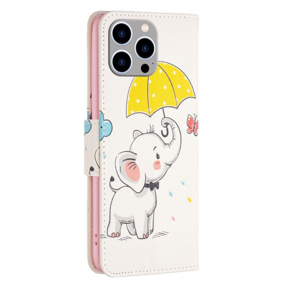 Folio-hoesje voor iPhone 14 Pro Max Olifant In De Regen
