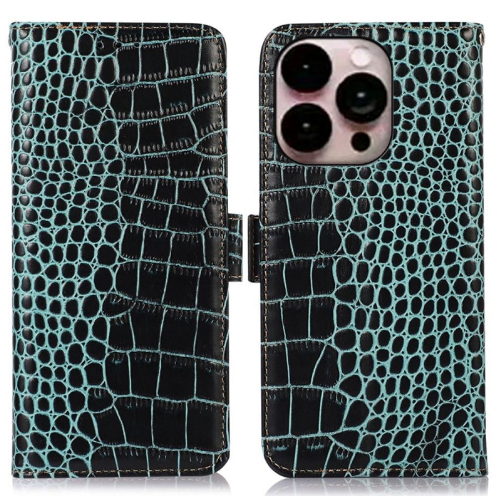 Folio-hoesje voor iPhone 14 Pro Max Rfid Krokodil Stijl