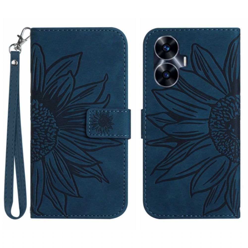 Bescherming Hoesje Realme C55 Bandje Met Zonnebloemprint