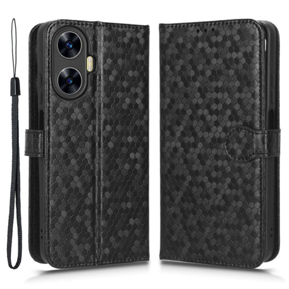 Flip Case Leren Realme C55 Glanzende Stippen Met Bandje