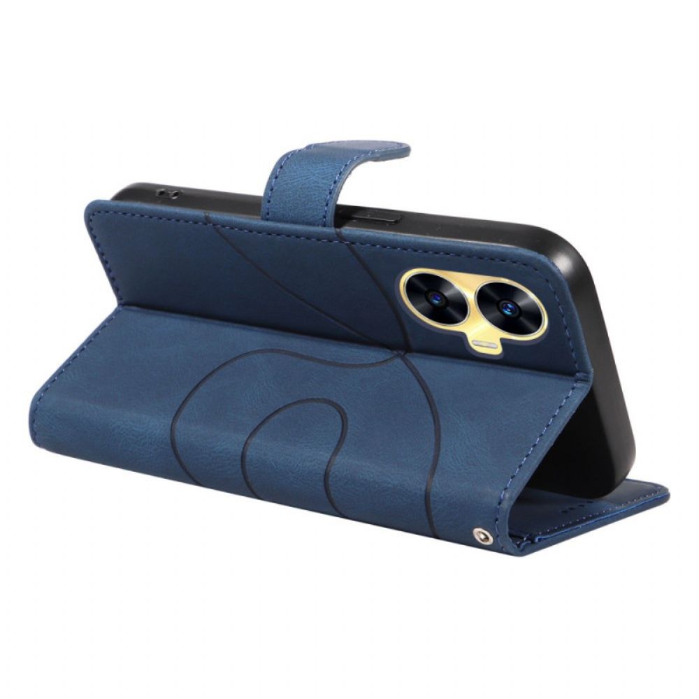 Flip Case Leren Realme C55 Golvende Lijnen Met Koord