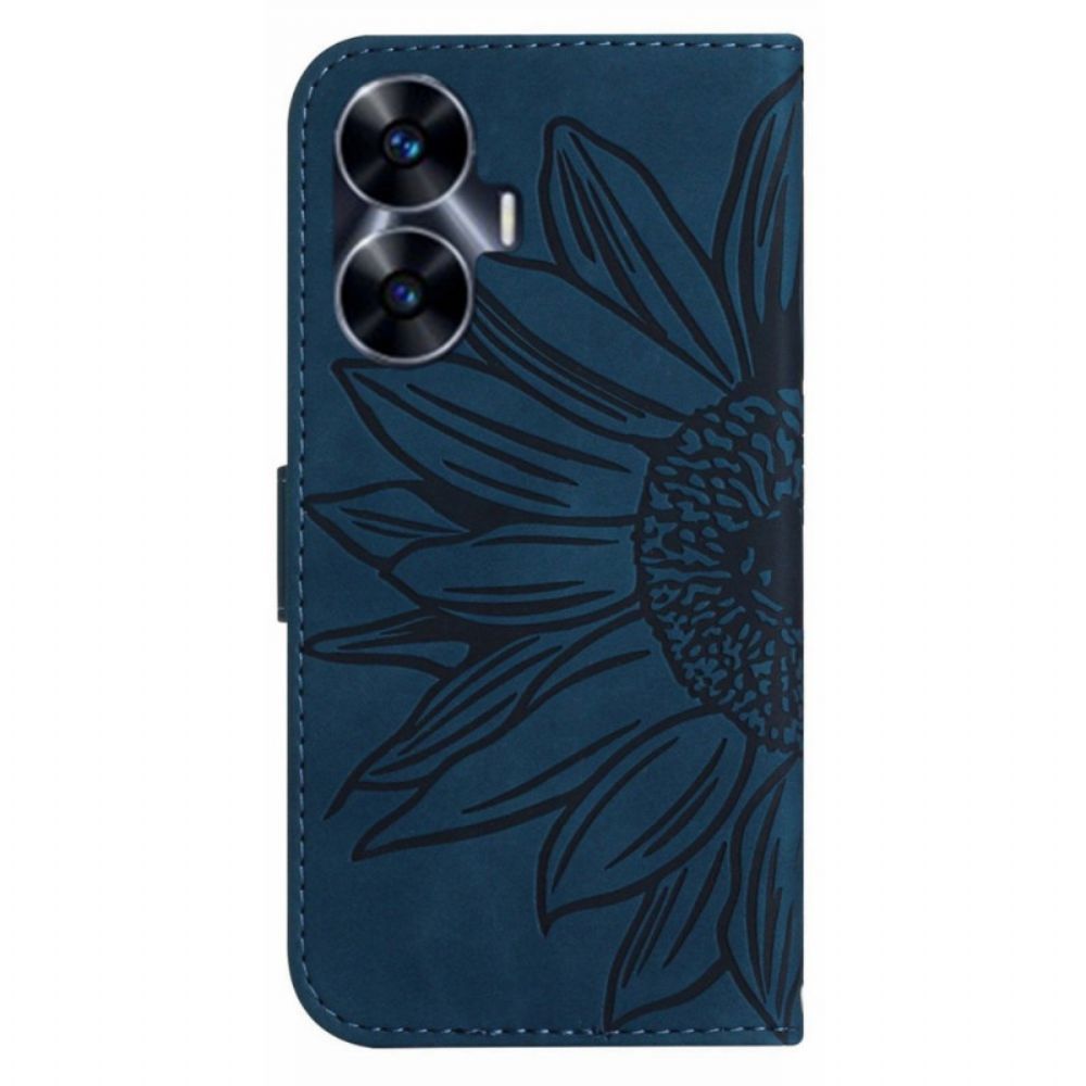 Folio-hoesje Realme C55 Schoudertas Met Zonnebloemprint