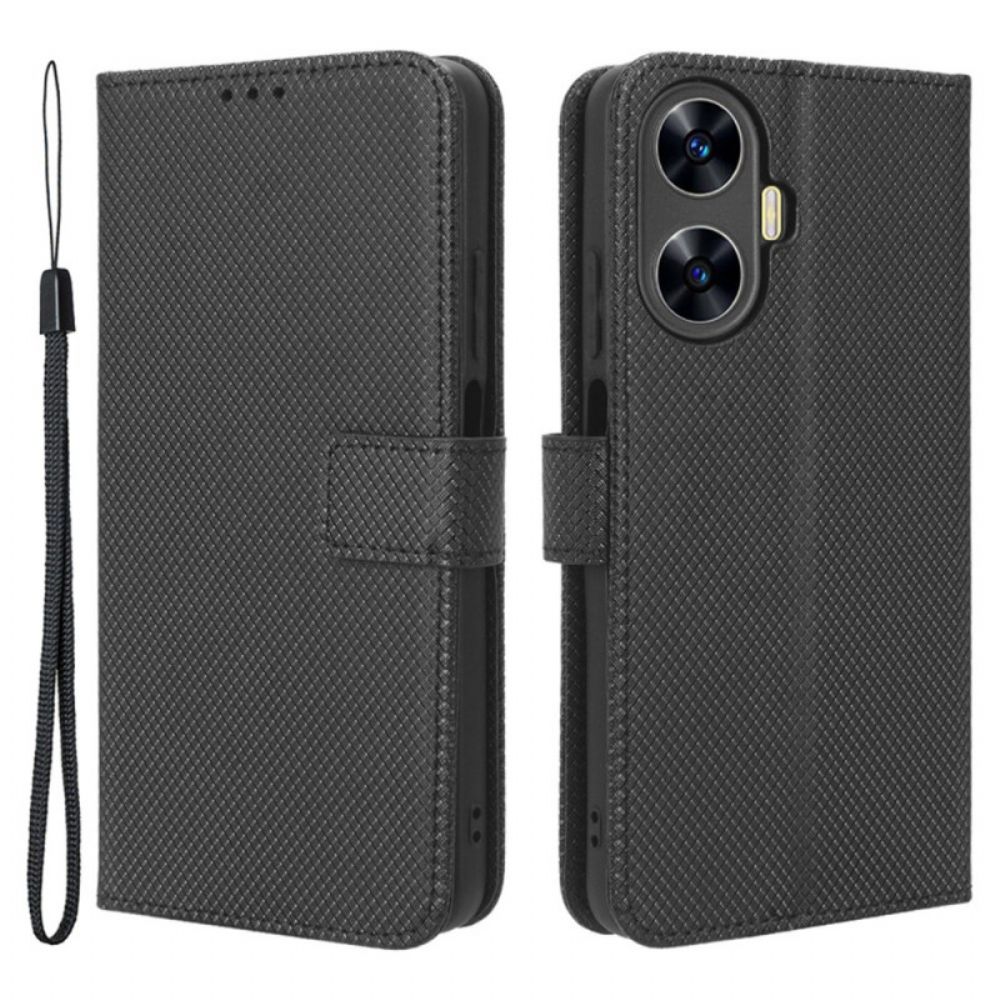 Folio-hoesje Realme C55 Telefoonhoesje Portemonnee Met Bandje En Textuur