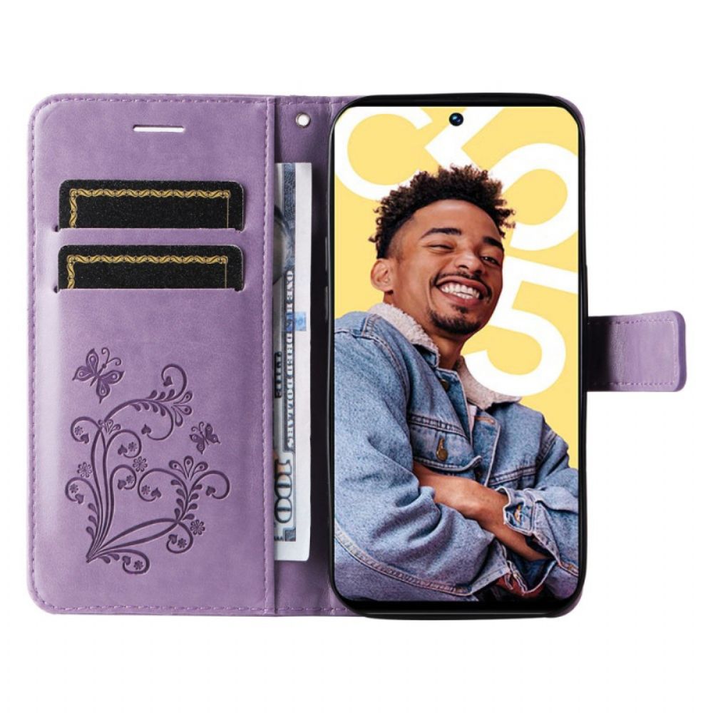 Leren Hoesje Realme C55 Bandje Met Grote Vlinders Bescherming Hoesje