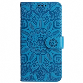 Leren Hoesje Realme C55 Bandje Met Zonnebloemprint Bescherming Hoesje