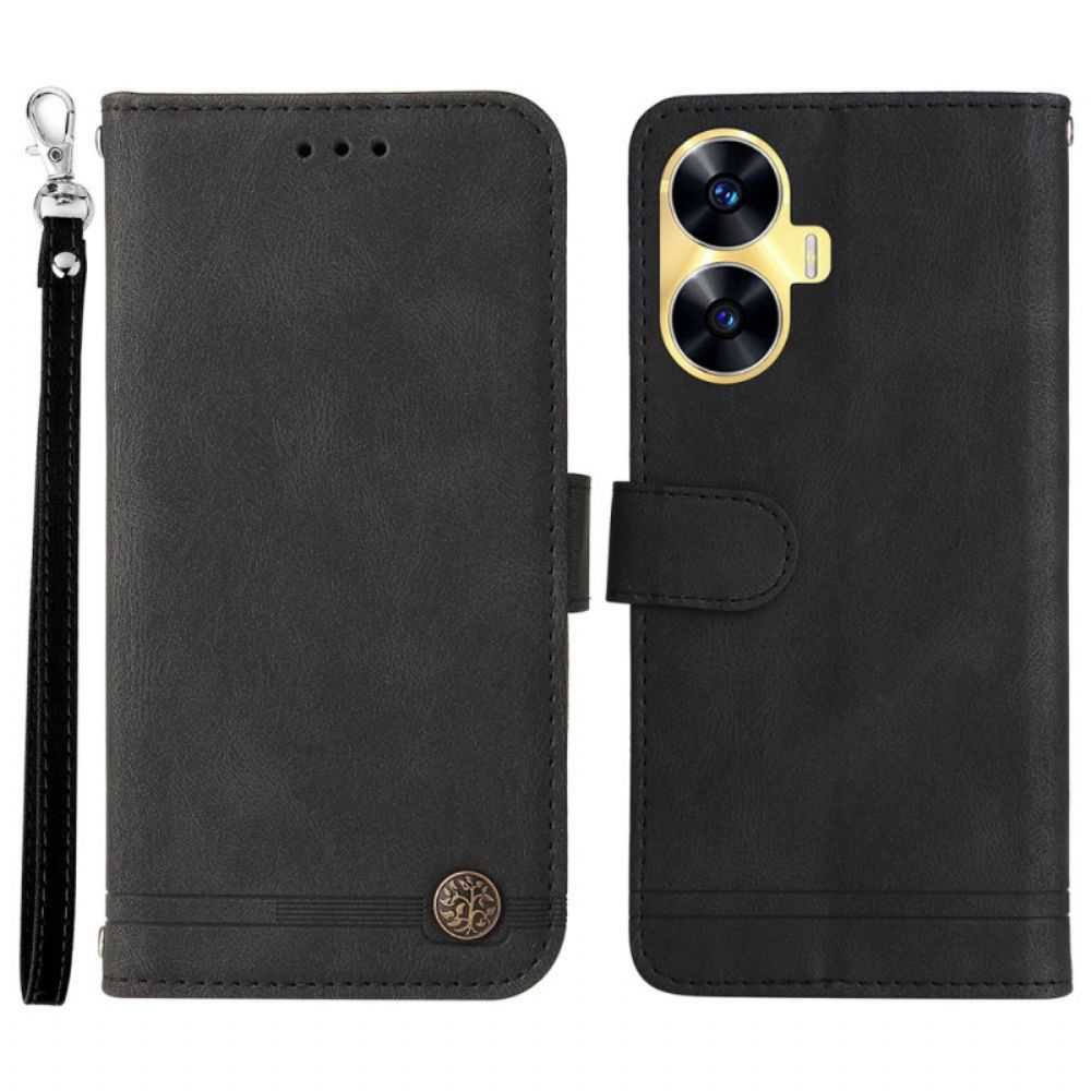 Leren Hoesje Realme C55 Decoratieve Klinknagel Met Suède-effect Bescherming Hoesje