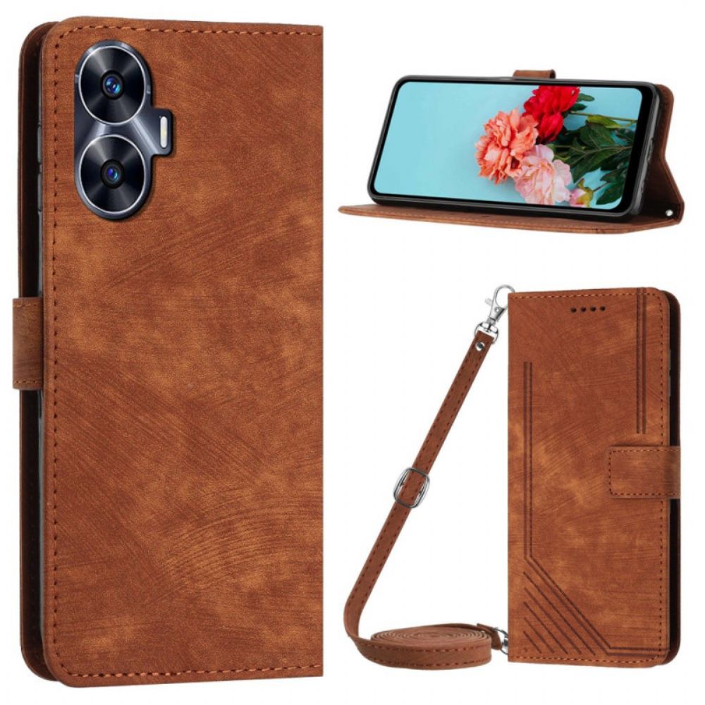 Leren Hoesje Realme C55 Geometrische Lijnen Met Koord