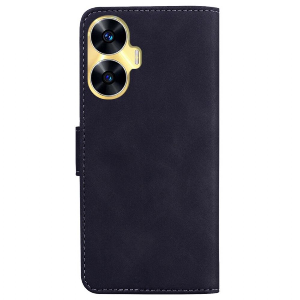 Leren Hoesje Realme C55 Zichtbare Stiksels Bescherming Hoesje