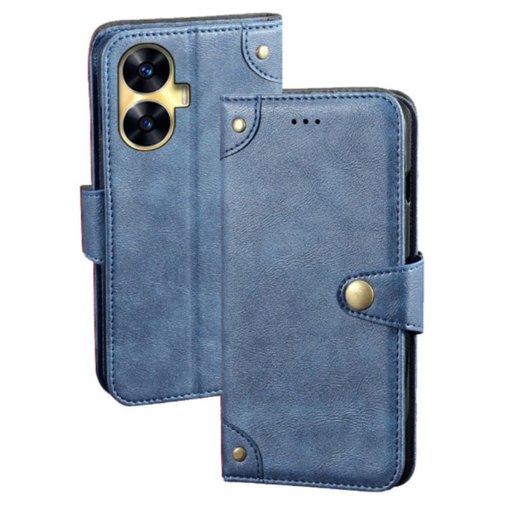 Leren Hoesje Voor Realme C55 Idewei Gouden Knopen