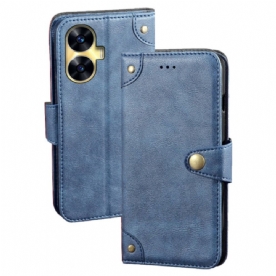 Leren Hoesje Voor Realme C55 Idewei Gouden Knopen